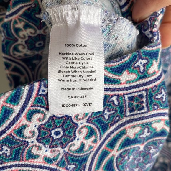 T by Talbots Ladies Multicolor Medallion Boatneck 3/4 Length Casual Tee, S - Picture 4 of 7